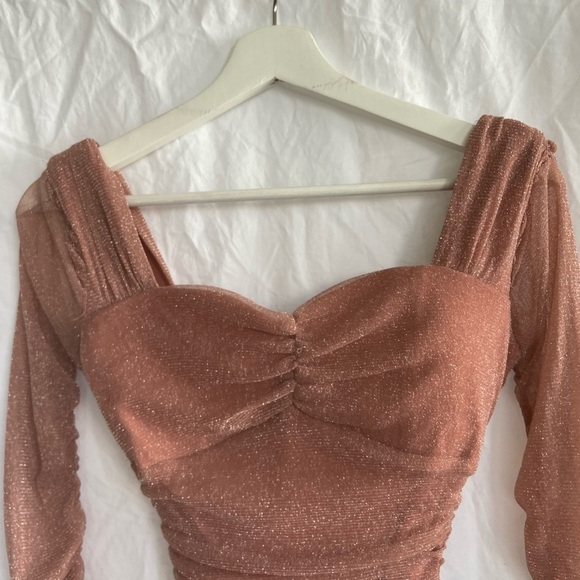 PRIVY long sleeve glitter mini dress in dusty mauve Size Small - Picture 9 of 16